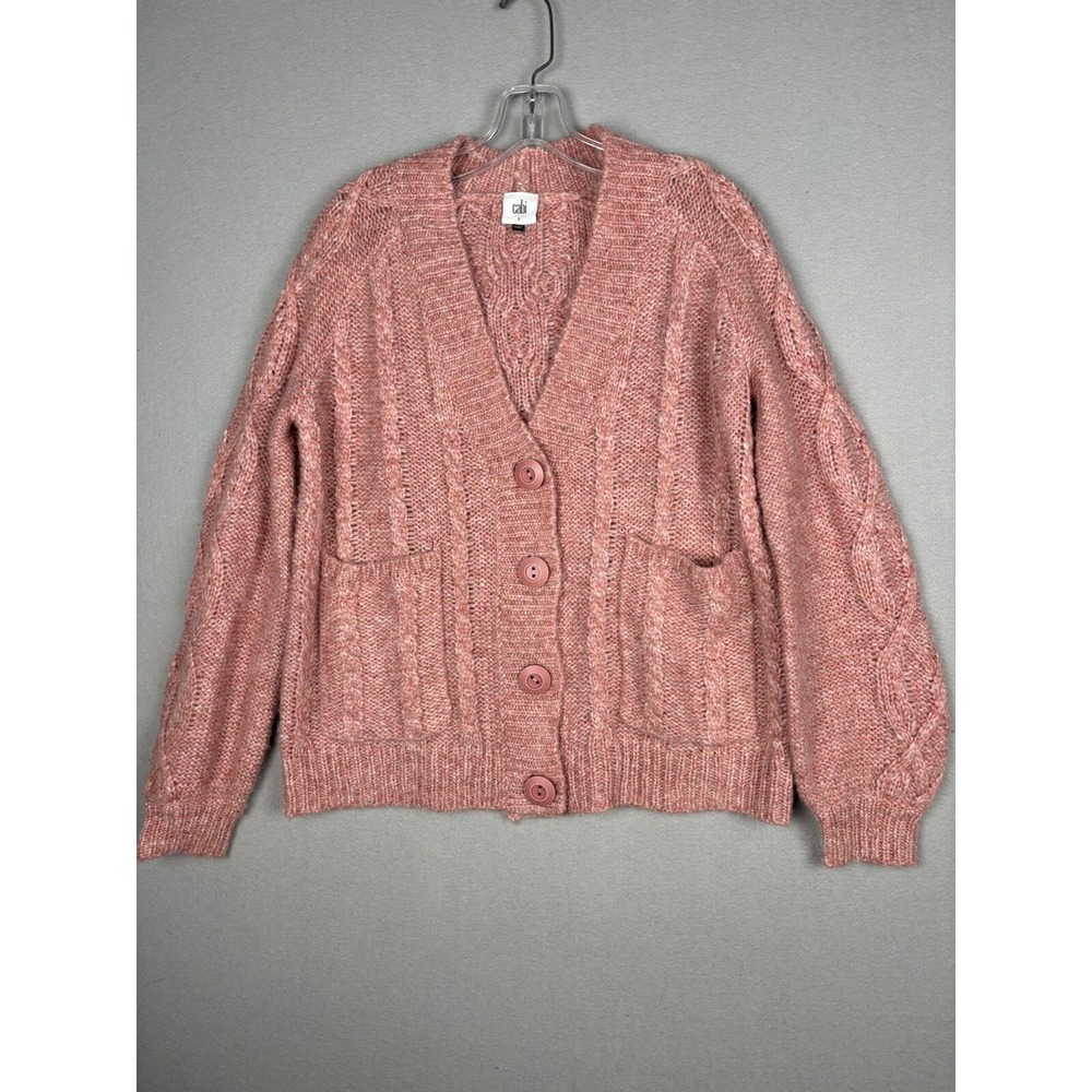 Cabi Women's Cardigan Sweater S Small Pink Button Up Cable Knit Confection 3204